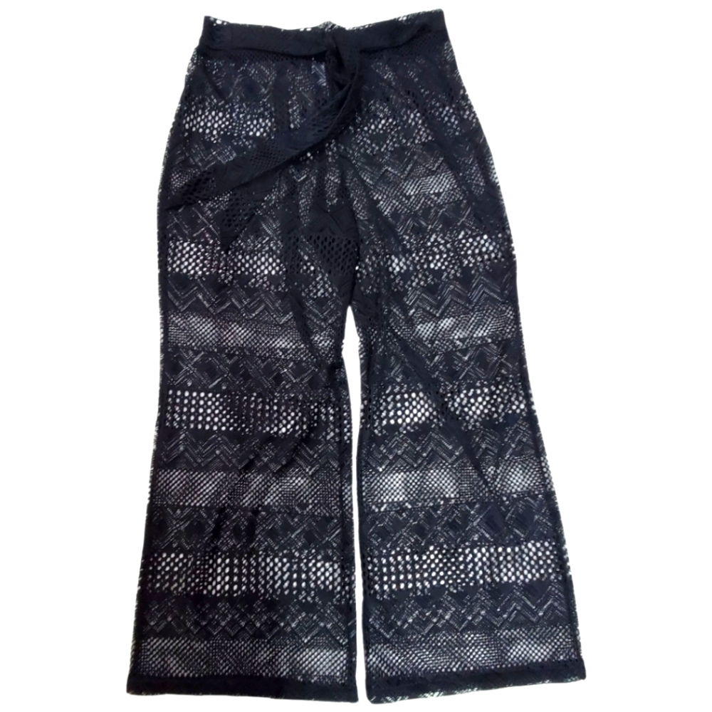 XL 16/18 Elegant Black Crochet Pants- Great Swim Cover !